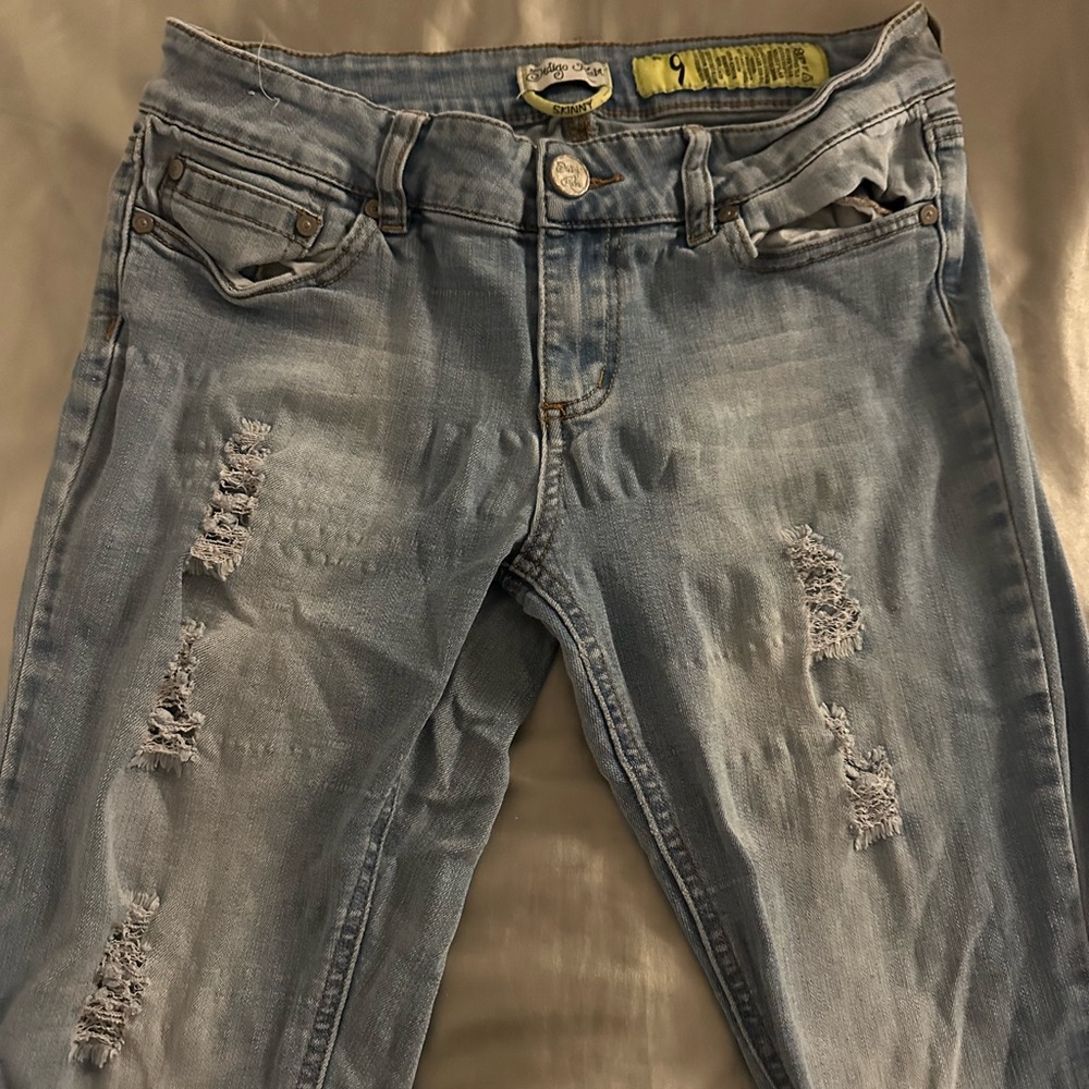 Indigo Rein Light Blue Distressed Skinny Jeans Size 9